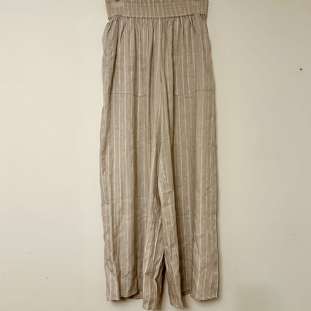Laidback Linen Stripe Pants | Smocked Waist | Size Medium
